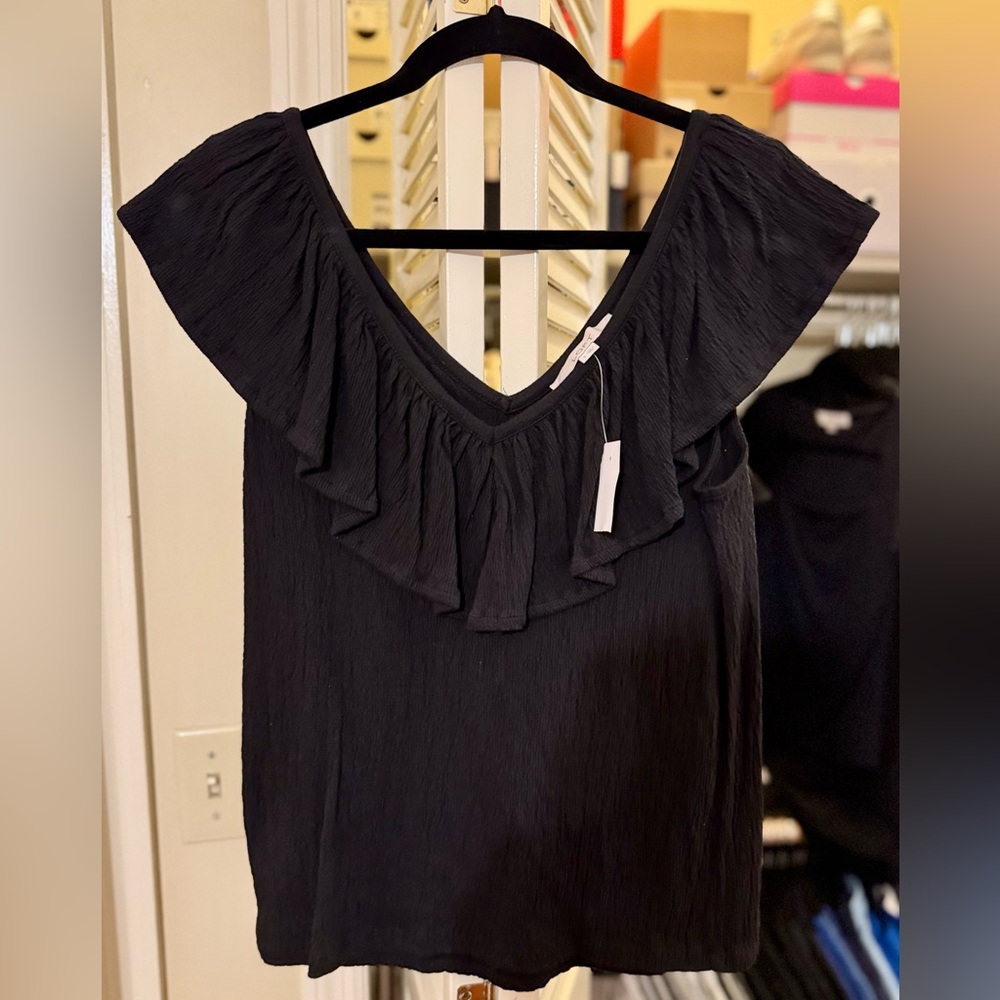 NWT LOFT Elegant Black Ruffle Tank Top